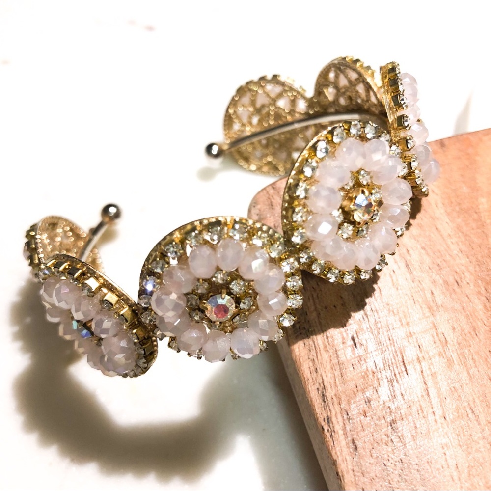 Handcrafted Crystal Cuff Bracelet - Dusty Pink